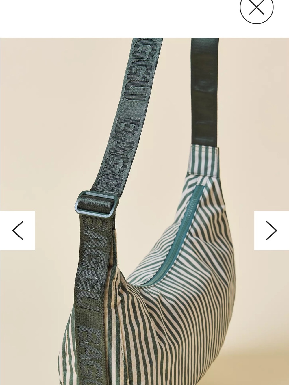 Striped Crescent Shoulder Bag - Green & White - Picture 2 of 2